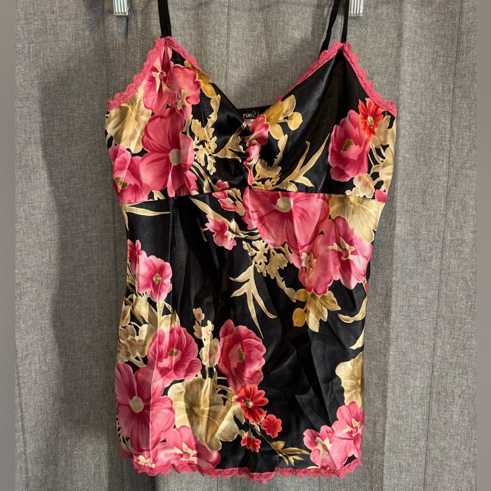 Rue Cami Tank Y2K Lace Floral Babydoll Fairycore Moto Goth Glamour Dark Romance